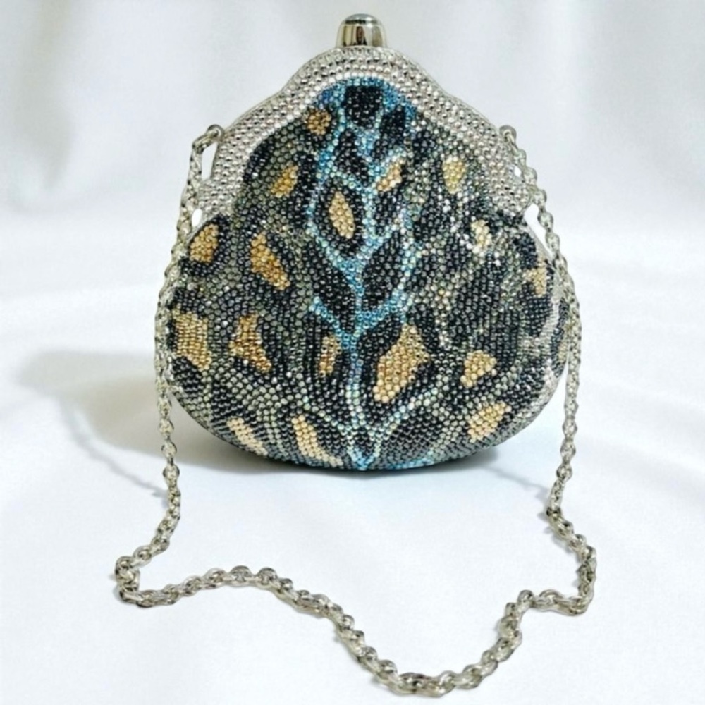 Judith Leiber Swarovski Crystal Leopard Print Chatelaine Miniaudiere Evening Bag